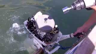 Outboard started with electric drill Poor Mans Starter [upl. by Eyahc]