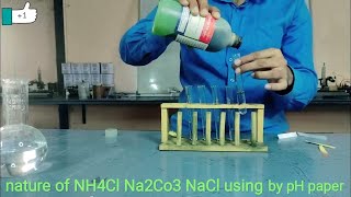 To determine the pH and nature of salt solution NH4Cl Na2Co3 CH3COONa NaCl using pH paper [upl. by Marisa]