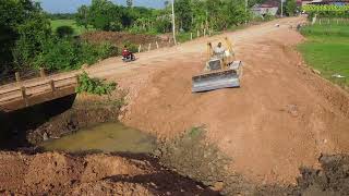 Road Construtions DOZER D501 amp DUMP TRUCK 10T 25T Push Soil Put Drain Under Bridge Operator Skill [upl. by Amaras]