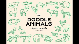 Doodle Animals Clipart Bundle Graphic Download [upl. by Lillie764]