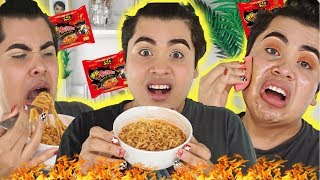 2X SPICY RAMEN NOODLE WHILE DOING MY MAKEUP CHALLENGE yikes [upl. by Lleddaw]