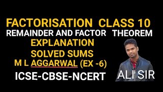 remainder and factor theorem class 10 icse  remainder and factor theorem  m l aggarwal exercise 6 [upl. by Neyuq]