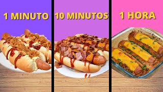 🌭 Hot Dogs FÁCILES en 1 min vs 10 mins vs 1 hora ✅ Probando recetas de La cocina del Pirata [upl. by Trudnak]