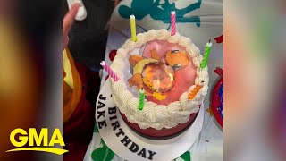 Kids can’t believe their eyes as Pokémon birthday cake ‘evolves’ into Charizard [upl. by Hooke]