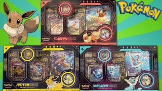 BEAUTIFUL PROMOS Flareon Jolteon and Vaporeon VMAX Collection Boxes of Pokemon Cards [upl. by Crescin]