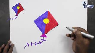 How to draw Kite  Patang  पतंग step by step Makar Sankranti Drawing [upl. by Enetsirk305]