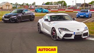 Toyota Supra vs BMW M2 Competition vs Porsche 718 Cayman T vs Alpine A110  Autocar [upl. by Haimrej]