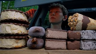 ASMR Chocolate Ice Cream Magnum HaagenDazs Twix Snickers Reeses Soft Sandwiches [upl. by Jerad]