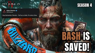 BASH IS SAVED  BARBS REJOICE amp Wrong Patch Notes  Season 4 Diablo 4 [upl. by Nekcerb]