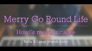 Merry Go Round Life  Howls Moving Castle 4hands piano cover [upl. by Omora97]