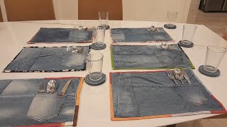 Placemats and Coasters from Recycled Old Jeans and Fabrics recycling [upl. by Yeloc]