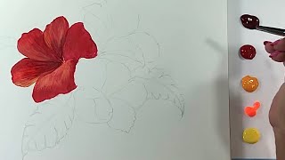 Tecnica Facil con Pintura AcrílicaCómo pintar una Flor Hibiscus [upl. by Taam719]