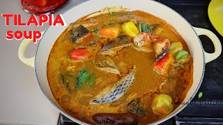 How to make the tastiest FRESH TILAPIA and seafood light SOUP  Ghanain fish soup [upl. by Nhabois278]