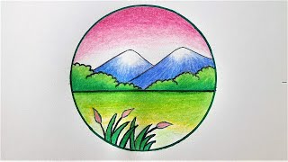 ✅ Very😍 Very😍 Beautiful Scenery✅ How to draw a Scenery in the Circle [upl. by Verlie]