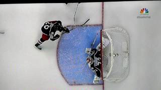 Zach Werenski of the Columbus Blue Jackets gets hit in the face with a hockey puck [upl. by Adlesirc187]