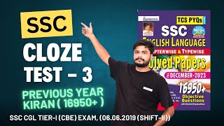 SSC  CLOZE TEST  3  KIRAN PUBLICATION  PREVIOUS YEAR  16950 [upl. by Adelia]