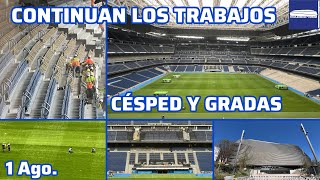 1 Ago Continuan los trabajos en el nuevo césped del Bernabéu y en el cambio de asientos del 2º anf [upl. by Hendrix]