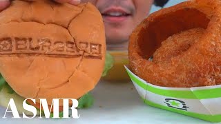 ASMR  CEO Burger  Onion Rings  BurgerFi  Chewy Crunchy Eating Sounds [upl. by Buck]