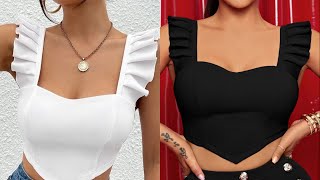 How To Cut And Sew This Trendy Bustier Crop Top With Basque Waistline And Pleated Sleeves [upl. by Oinigih11]