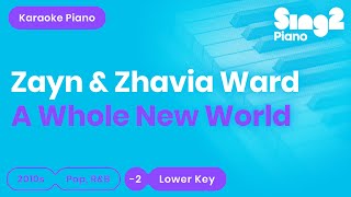 A Whole New World  Aladdin  ZAYN Zhavia Ward Lower Key Karaoke Piano [upl. by Treva287]