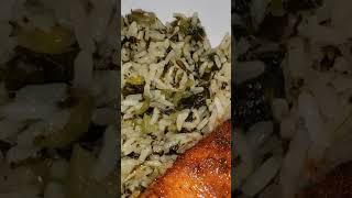 Callaloo seasoned rice served with baked Salmon 😋 dinnerideas salmo [upl. by Karub]