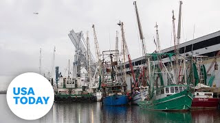 Shrimp boats battered and sunk by Hurricane Laura  USA TODAY [upl. by Unam]