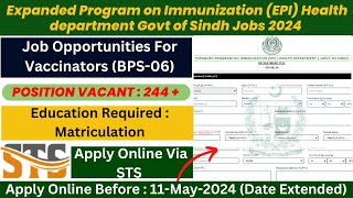 How to Apply for Vaccinator Jobs 2024 in Sindh Health Department  Easy Online Registration via STS [upl. by Cacka796]