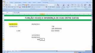 Função HOJE Diferença entre datas Contar quantidade tempo em dias semanas meses anos Excel [upl. by Ely960]