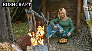 Bushcraft trip  Natural shelter  Spatula carving  Outdoor cooking  ASMR [upl. by Yelruc]