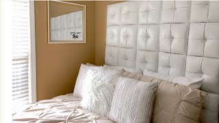 DIY Tufted Panel Headboard  No Sew Method  Decorating My Daughter’s Bedroom [upl. by Lonergan]