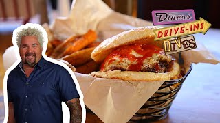 Guy Fieri Eats a Hangover Burger in Colorado Springs  Diners DriveIns and Dives  Food Network [upl. by Elleinahc]