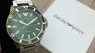 Emporio Armani Green Dial Stainless Steel Men’s Watch AR11338 Unboxing UnboxWatches [upl. by Nerine]