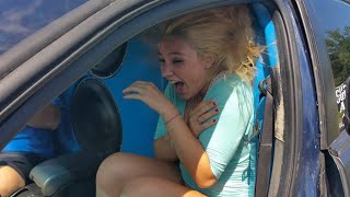 Girls Surprised Reaction to Bass From Huge Car Audio Sound System in Worlds Loudest Sebring [upl. by Renfred]