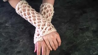 Crochet Fingerless Lace Gloves Wristers super easy [upl. by Yrrah]