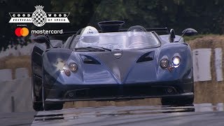 Horacio Pagani drives €15million Pagani Zonda Barchetta at FOS [upl. by Namso]