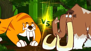 The Ice Age Mammals  Woolly Mammoth VS Smilodon  Dinosaur Cartoon  Cartoon For Kids [upl. by Attolrac773]