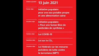 Les Suisses votent sur 5 sujets le 13 juin 2021 [upl. by Torrlow]