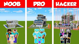 Minecraft NOOB vs PRO vs HACKER SAFEST MODERN FAMILY HOUSE 2  BUILD CHALLENGE  Animation [upl. by Dej]