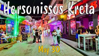 Hersonissos Crete late night walk 4k Chersonissos Kreta Greece 2024 [upl. by Ibbed]