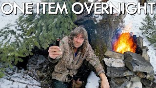 One Item Survival Challenge  Solo Winter Overnight Shelter Build  No Food No Water [upl. by Ahab]