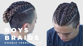 BOYS BRAIDS  Double french braid into a Bun  Trencita Johnson [upl. by Franklin850]