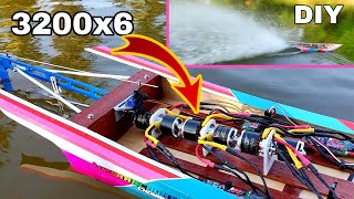 Make a Thai rc boat with 6 3200kv busless motors เรือสองตอนบังคับมอเตอร์บัสเลส 3200KV x 6 [upl. by Ahtekahs]