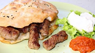 Bosanski ćevapi u domaćim lepinjama sa kajmakom WRITTEN RECIPE IN ENGLISH  INFOBOX [upl. by Doowyah]