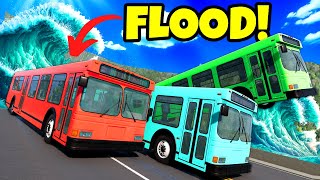 We Raced UPGRADED BUSES Against a Fast FLOOD in BeamNG Drive Mods [upl. by Assilem]