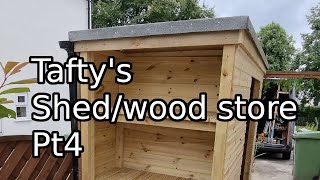 Taftys shedwood store build Pt4  Putting the roof on timber frame OSB board amp roofing felt [upl. by Casmey559]