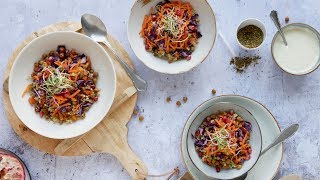 KOOKVIDEO Pearl couscous salade met rode kool en vegan dressing  cooked by Renske [upl. by Huntlee]