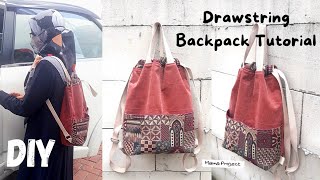 Drawstring backpack tutorial  Diy drawstring bag  Diy tas ransel serut [upl. by Margaretta18]