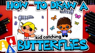 How To Draw A Kid Catching Butterflies [upl. by Leach]