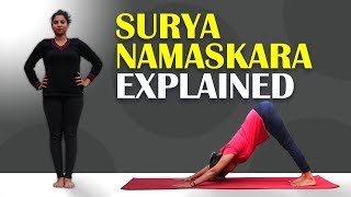 Surya Namaskara  Yoga Warmup Routine  Sun Salutation  Step by step Explained [upl. by Marybelle]