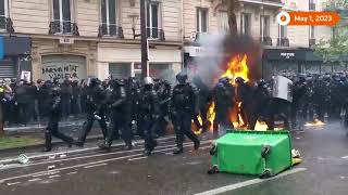 Petrol bomb engulfs Paris police in flames [upl. by Terhune]